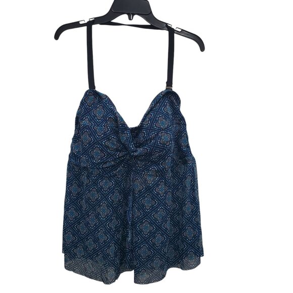 Ava + Viv Womans Blue Multi Ikat Moroccan Print Halter Tankini Swim Top Plus 22W - Picture 1 of 6